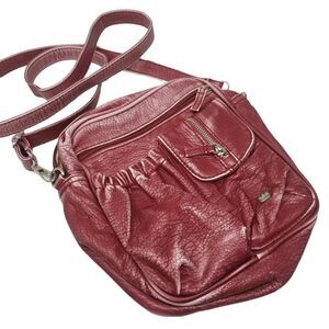 PURSE KING Boho Vintage Distressed Look Burgandy Leather Crossbody Bag